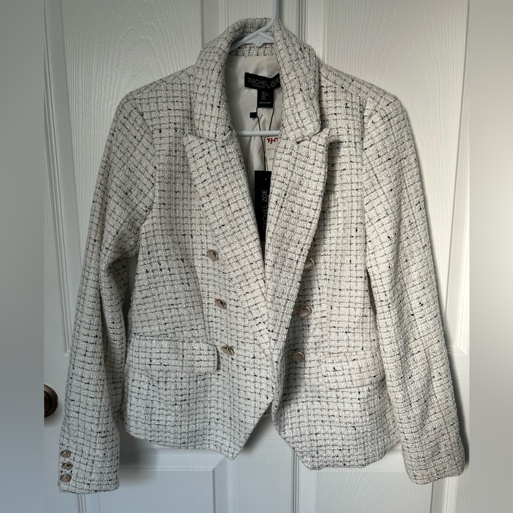 Rachel Zoe Black & White Tweed Cropped Jacket Size Large NWT - Picture 13 of 13